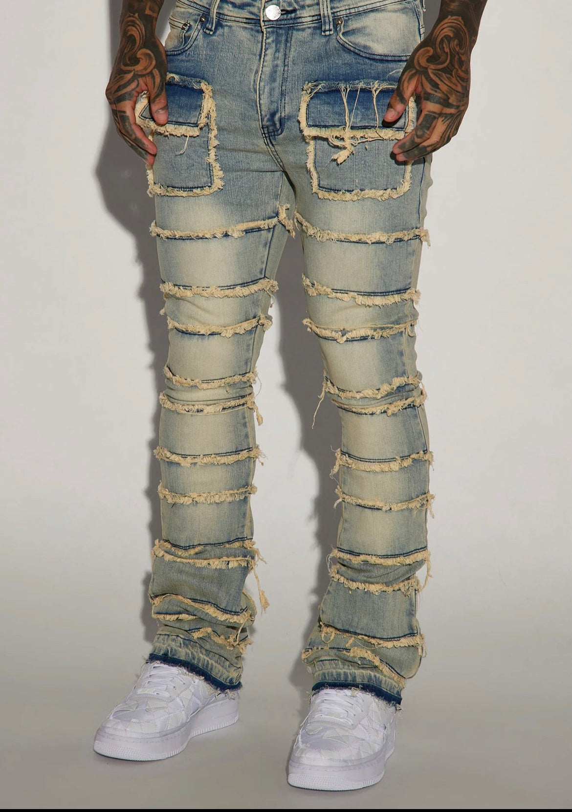 Denim stacked jeans