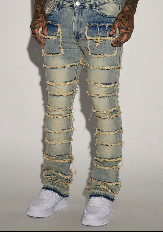 Denim stacked jeans