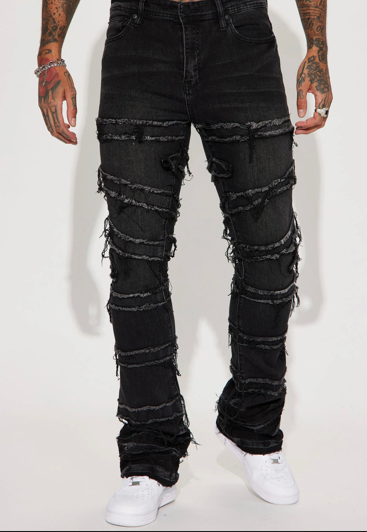 Black stacked jeans